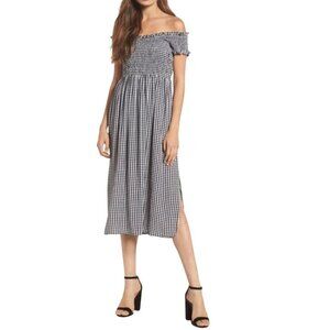 Bardot Australia Gingham Off Shoulder Midi Dress Black White Size 8
